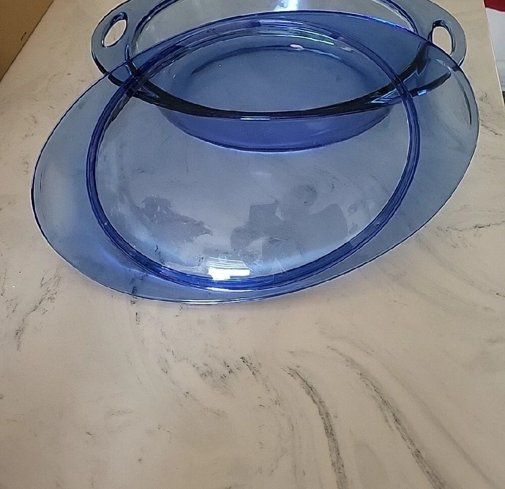 Vintage Anchor Hocking Cobalt Blue Glass 2 Quart Casserole Dish W/ Handles W/lid